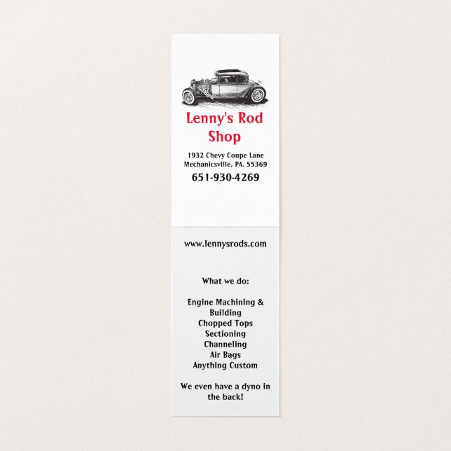 Cartão De Visita Pá do hot rod (Interior Desdobrado)