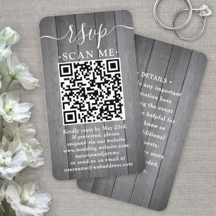 Cartão De Visita Pacote de 50 RSVP QR Casamento Cinza Envelope de M