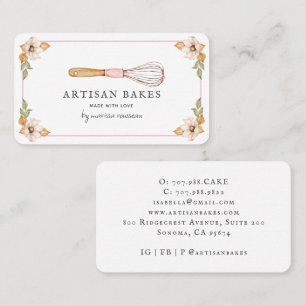Cartão De Visita Padaria Baker Watercolor Utensílios de Confeitaria