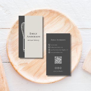 Cartão De Visita Padaria Chef Caterer Whisk Moderna Cinza Neutro
