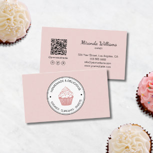 Cartão De Visita Padaria Crie Seu Próprio Logotipo QR Rosa