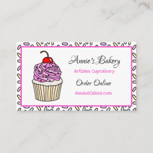 Cartão De Visita Padaria   Cupcake rosa aspergido
