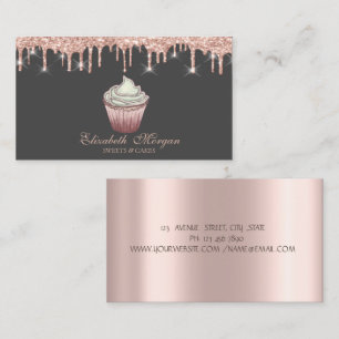 Cartão De Visita Padaria Cupcake Rose Gold Drips