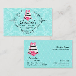 Cartão De Visita Padaria Damask Aqua Rosa