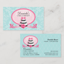 Cartão De Visita Padaria Damask Aqua Rosa