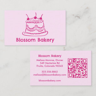Cartão De Visita Padaria de Bolo Sobremesa Catering QR Desenhado à