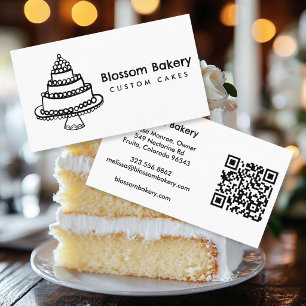 Cartão De Visita Padaria de Bolo Sobremesa Catering QR Desenhado à
