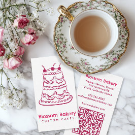 Cartão De Visita Padaria de Bolo Sobremesa Catering QR Desenhado à