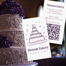 Cartão De Visita Padaria de Bolo Sobremesa Catering QR Desenhado à