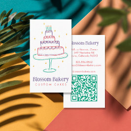 Cartão De Visita Padaria de Bolo Sobremesa Catering QR Desenhado à