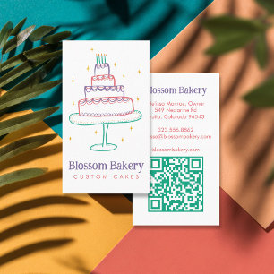 Cartão De Visita Padaria de Bolo Sobremesa Catering QR Desenhado à