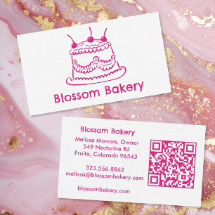 Cartão De Visita Padaria de Bolo Sobremesa Catering QR Desenhado à