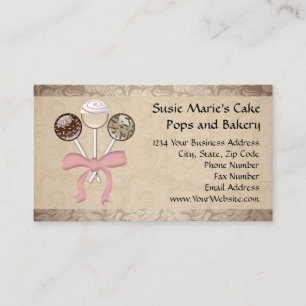 Cartão De Visita Padaria de Cake Pops de Elegante Damasco de Cacau