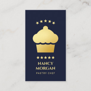 Cartão De Visita Padaria de Chef de Confeitaria Cupcake Azul Marinh