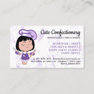 Cartão De Visita Padaria de Confeitaria menina fofa Chef de Desenho