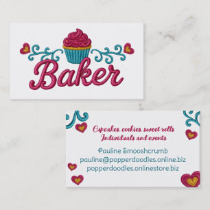 Cartão De Visita Padaria de coração de cupcake com bordado falso
