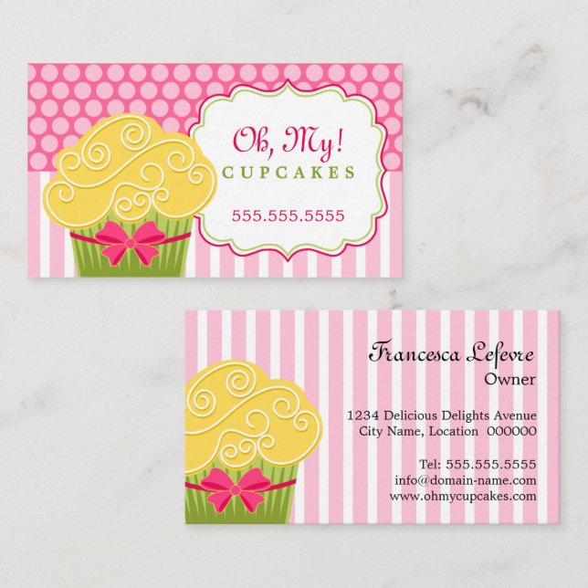 Cartão De Visita Padaria de Cupcake Caprichosa (Frente/Verso)