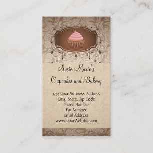 Cartão De Visita Padaria de Cupcake Damasko de Café Elegante Glamou
