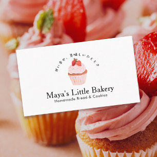 Cartão De Visita Padaria de Cupcake de Morango Fofo Rústico