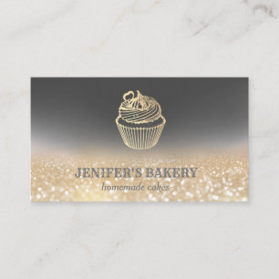 Cartão De Visita padaria de cupcake de ouro moderno