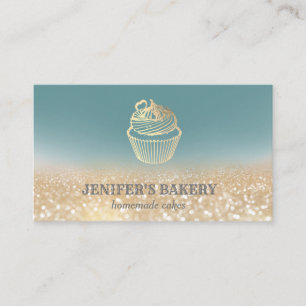 Cartão De Visita padaria de cupcake de ouro moderno