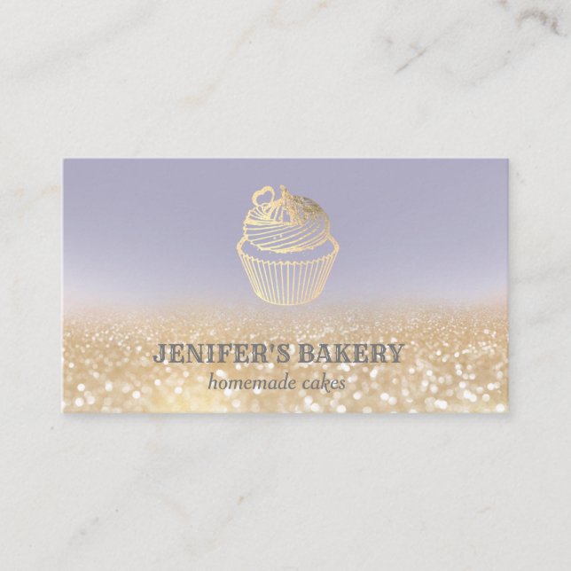 Cartão De Visita padaria de cupcake de ouro moderno (Frente)