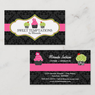 Cartão De Visita Padaria de Cupcake Elegante Damask