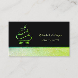 Cartão De Visita Padaria de Cupcake Elegante Verde Brilhante Fofa