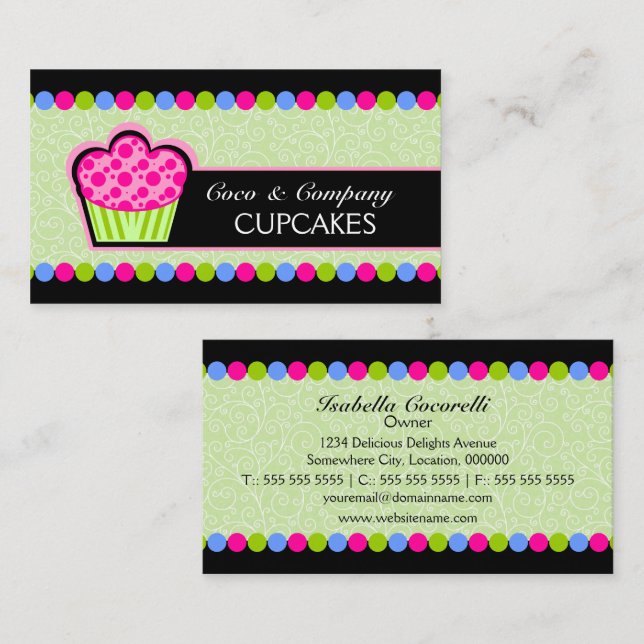 Cartão De Visita Padaria de Cupcake Fofa (Frente/Verso)