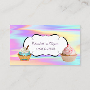 Cartão De Visita Padaria de Cupcake Fofa Moderna Colorida Holográfi
