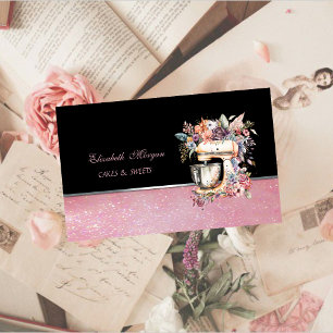 Cartão De Visita Padaria de Cupcake Mixer Floral Fofa Adorável
