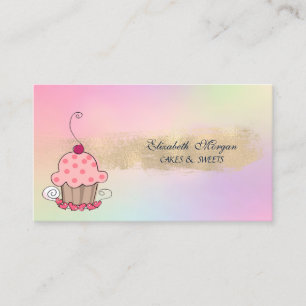 Cartão De Visita Padaria de Cupcake Moderna Pincelada Holográfica