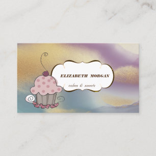 Cartão De Visita Padaria de Cupcake, Pincelada de Pincel de Aquarel