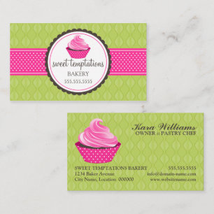 Cartão De Visita Padaria de Cupcake Verde Rosa