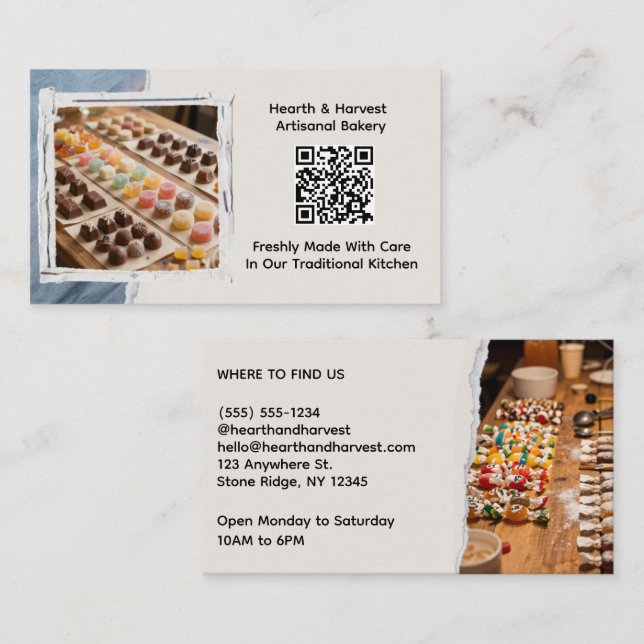 Cartão De Visita Padaria de Doces com Imagem e código QR (Frente/Verso)