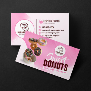 Cartão De Visita Padaria de Donuts Atraente Rosa Doces Delícias