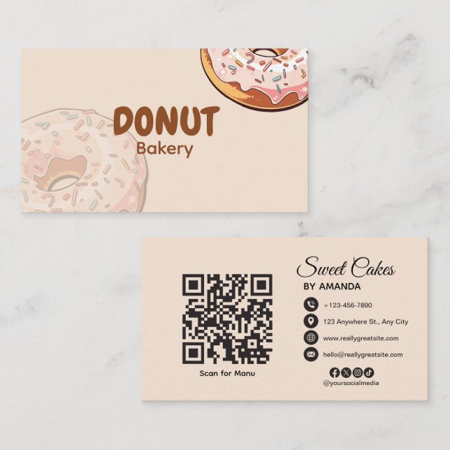 Cartão De Visita Padaria de Donuts Rosa Fofa  (Frente/Verso)