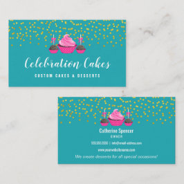 Cartão De Visita Padaria de Elegantes Cupcakes com Glitter Dourado 