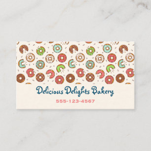 Cartão De Visita Padaria de Padrão de Donut Colorido Estilo Retrô F