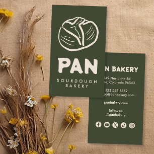 Cartão De Visita Padaria de Pão Sourdough CUSTOM Redes Sociais Dese