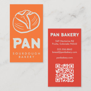 Cartão De Visita Padaria de Pão Sourdough QR Desenhado à Mão