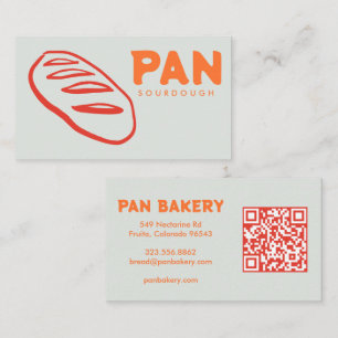 Cartão De Visita Padaria de Pão Sourdough QR Desenhado à Mão