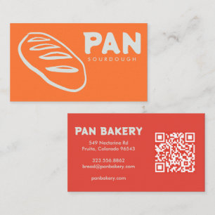 Cartão De Visita Padaria de Pão Sourdough QR Desenhado à Mão