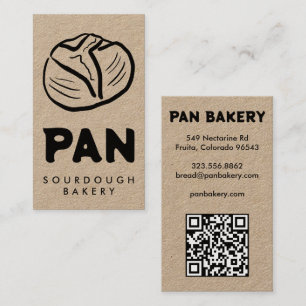 Cartão De Visita Padaria de Pão Sourdough QR Desenhado à Mão