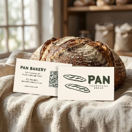 Cartão De Visita Padaria de Pão Sourdough QR Desenhado à Mão