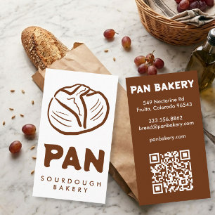 Cartão De Visita Padaria de Pão Sourdough QR Desenhado à Mão