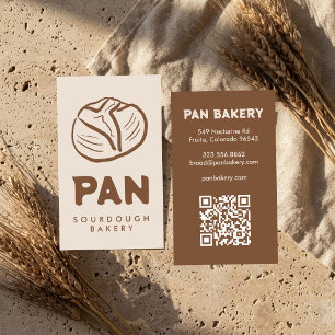 Cartão De Visita Padaria de Pão Sourdough QR Desenhado à Mão