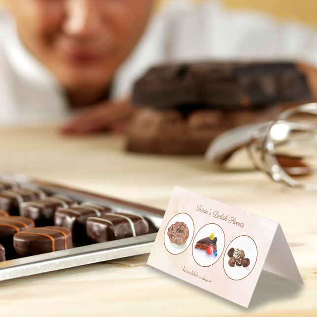 Cartão De Visita Padaria de Sobremesas de Chocolate Aquarela Negóci (Criador carregado)