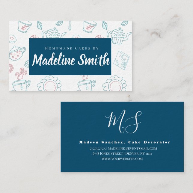 Cartão De Visita Padaria de Torre e Doodles Homemade (Frente/Verso)