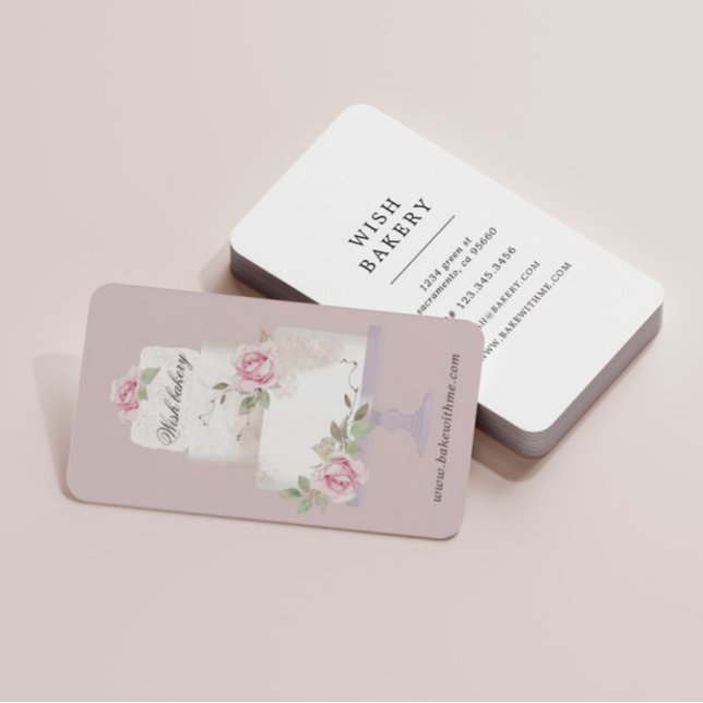 Cartão De Visita padaria elegante, bolo de três camadas vertical (Criador carregado)